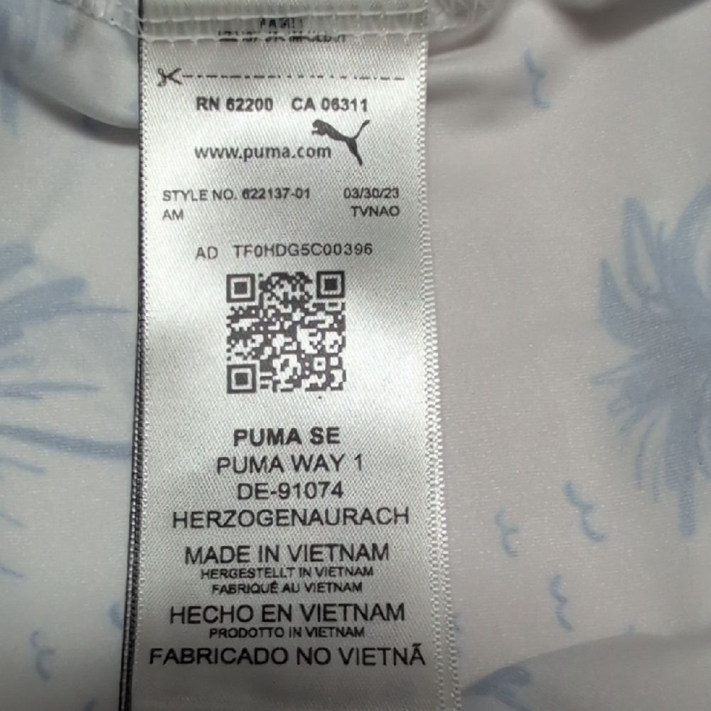 Puma White/Blue Palm Tree Print Polo Shirt Embroidered Founders Club Sleeve Sz M - Picture 9 of 9